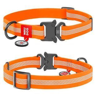 Collar (Колар) WAUDOG Waterproof - Нашийник для собак водостійкий світловідбиваючий з металевою застібкою фастекс та QR-Паспортом 1,5х25-35 см Помаранчевий