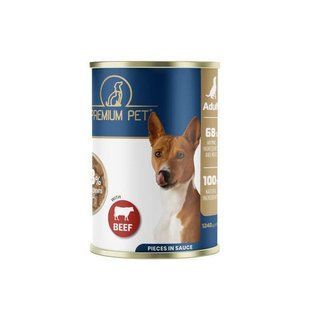 Premium Pet (Премиум Пет) Pieces In Sauce With Beef - Консервированный корм с говядиной для взрослых собак (кусочки в соусе), 1,24 кг