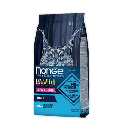 Monge (Монж) BWild Low Grain Anchovies Adult Cat - Сухой низкозерновой корм с анчоусами для взрослых кошек 1,5 кг