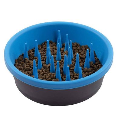 Dexas (Дексас) Slow Feeder Dog Bowl - Миска силиконовая для медленного кормления для собак 1,44 л Темно-серый / Темно-синий