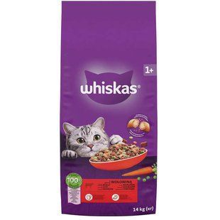 Whiskas (Вискас) - Сухой корм с говядиной для кошек, 14 кг