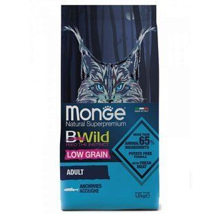 Monge (Монж) BWild Low Grain Anchovies Adult Cat - Сухой низкозерновой корм с анчоусами для взрослых кошек, 10 кг