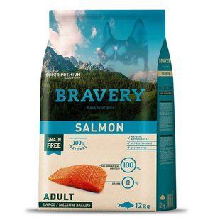 Bravery (Бравері) Salmon Adult Large/Medium - Сухий беззерновий корм з лососем для дорослих собак середніх та великих порід, 4 кг