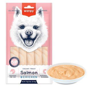 Wanpy (Ванпи) creamy lickable treat salmon&chicken - лакомство лосось курица редкая для собак, 70 г, в упаковке 5 стиков по 14 г