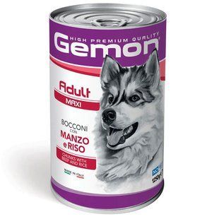Gemon (Джемон) Dog Maxi Adult Chunks with Beef&Rice - Влажный корм с говядиной и рисом для взрослых собак крупных пород (кусочки в желе) 1,25 кг