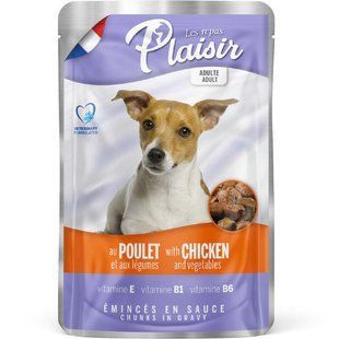 Plaisir (Плезир) Adult Dog Chicken&Vegetables Chunks In Gravy - Полнорационный влажный корм с курицей и овощами для взрослых собак (кусочки в соусе), 22х100 г (box)