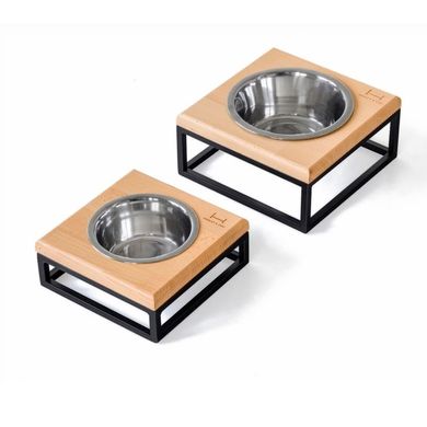 HARLEY & CHO (Харли энд Чо) Lunch Bar Wood - Миска на подставке для маленьких и средних собак S Коричневый / Белый