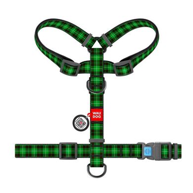 Collar (Коллар) WAUDOG Nylon - Анатомічна H-подібна шлея для собак з малюнком "Шотландка зелена" і QR паспортом M/40-70х50-80 см