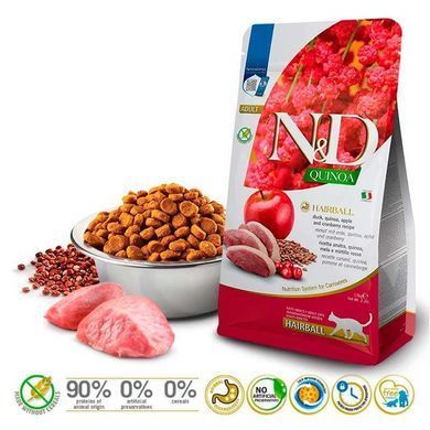 Farmina (Фарміна) N&D Quinoa Hairball Adult Cat - Беззерновий сухий корм із качкою та кіноа для виведення шерсті із шлунку котів, 300 г