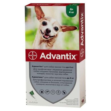 Advantix (Адвантікс) by Bayer Animal - Краплі від бліх і кліщів для собак (1 піпетка) менее 4 кг