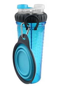 Dexas (Дексас) H-DuO with Companion Cup - Подвійна пляшка для води зі складною мискою для собак та котів 2x360 мл Рожевий