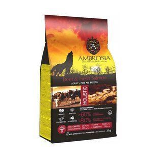 Ambrosia (Амброзия) Grain Free - Сухой беззерновой корм с говядиной и свежим лососем для взрослых собак, 2 кг