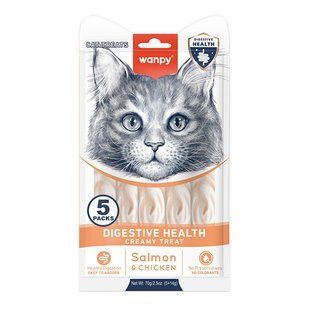 Wanpy (Ванпи) functional creamy lickable treat digestive health - лакомство здоровое пищеварение функциональные жидкие для кошек с чувствительным пищеварением, 70 г, в упаковке 5 стиков по 14 г