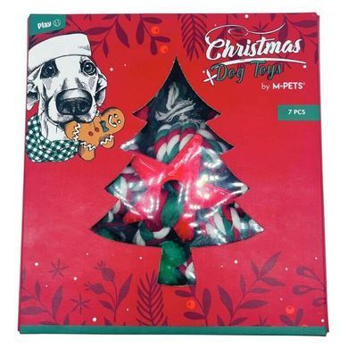 M-Pets (М-Петс) Christmas Cotton Rope Gift Box Dog toys 7 in 1 - Подарунковий бокс різдвяних іграшок 7 в 1 для собак, 21x19x8,5 см