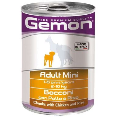 Gemon (Джемон) Dog Mini Adult Chunks with Chicken & Rice - Вологий корм з куркою та рисом для дорослих собак дрібних порід (шматочки в желе) 415 г