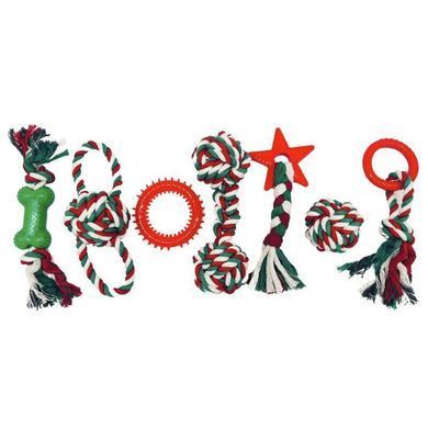 M-Pets (М-Петс) Christmas Cotton Rope Gift Box Dog toys 7 in 1 - Подарунковий бокс різдвяних іграшок 7 в 1 для собак, 21x19x8,5 см