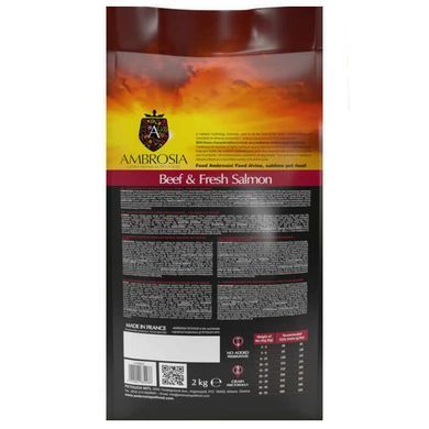 Ambrosia (Амброзия) Grain Free - Сухой беззерновой корм с говядиной и свежим лососем для взрослых собак, 2 кг