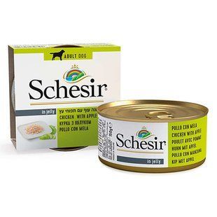 Schesir (Шезир) Chicken & Аpple - Консервированный корм с курицей и яблоком для взрослых собак (кусочки в желе) 150 г