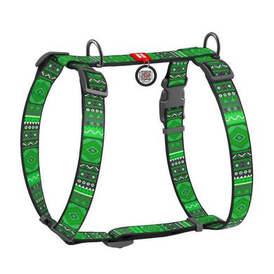 Collar (Коллар) WAUDOG Nylon - Анатомическая H-образная шлея для собак c рисунком "Этно зеленый" и QR паспортом M/40-70х50-80 см