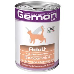Gemon (Джемон) Cat Adult Chunkies with Salmon&Shrimps - Вологий корм з лососем та креветками для дорослих котів (шматочки в желе) 415 г