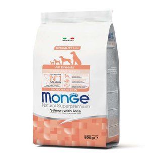Monge (Монж) Natural Superpremium All Breeds Puppy & Junior - Сухой корм с лососем и рисом для щенков всех пород 800 г