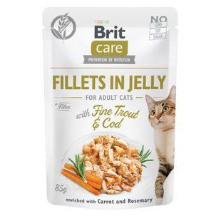 Brit Care (Бріт Кеа) Fillets in Jelly Fine Trout & Cod - Вологий корм з тріскою і фореллю для котів (філе в желе) 85 г