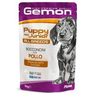 Gemon (Джемон) Dog Puppy&Junior Chunkies with Chicken - Влажный корм с курицей для щенков всех пород возрастом от 2 до 10 месяцев (кусочки в желе) 100 г