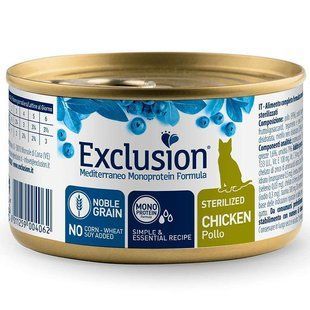 Exclusion (Эксклюжн) Noble Grain Cat Sterilized Chicken - Консервированный монопротеиновый корм с курицей для стерилизованных котов 85 г