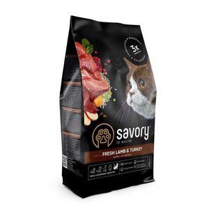 Savory (Cейворi) Fresh Lamb & Turkey - Сухий корм зі свіжим ягням та індичкою для дорослих котів з чутливим травленням, 400 г