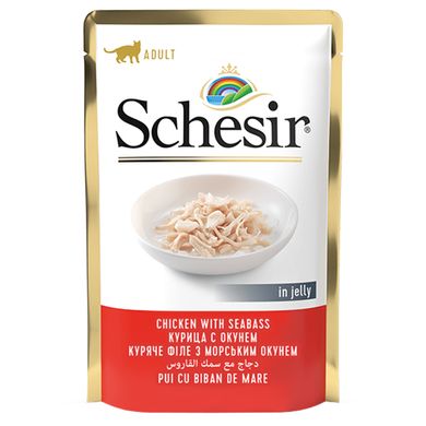 Schesir (Шезір) Chicken & Seabass - Консервований корм з курячим філе та морським окунем для котів (шматочки в желе) 85 г