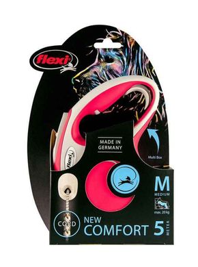 Flexi (Флекси) New Comfort М - Поводок-рулетка для собак средних пород, трос (5 м, до 20 кг) M Красный / Серый
