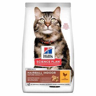 Hill's (Хиллс) Science Plan Hairball Indoor Mature Adult 7+ Chicken - Сухой корм с курицей для зрелых кошек, живущих в помещении, 1,5 кг