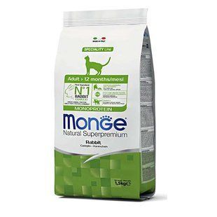 Monge (Монж) Cat Monoprotein Rabbit &ndash; Сухой монопротеиновый корм с кроликом для взрослых котов, 1,5 кг