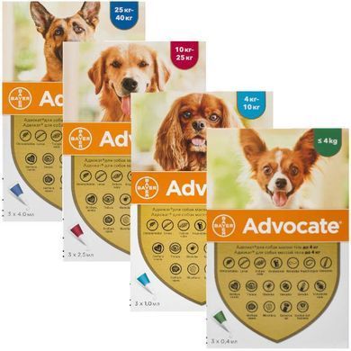 Advocate (Адвокат) by Bayer Animal - Противопаразитарные капли для собак от блох, вшей, клещей, гельминтов (1 пипетка) менее 4 кг