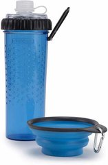 Dexas (Дексас) Snack DuO - Бутылка двойная для воды и корма или лакомств со складной миской 720 мл (2х360 мл) Ярко-голубой