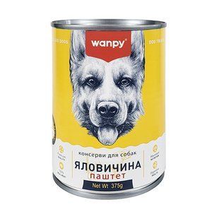 Wanpy (Ванпи) beef - лакомство говядина паштет влажный корм консервы для собак, банка 375 г