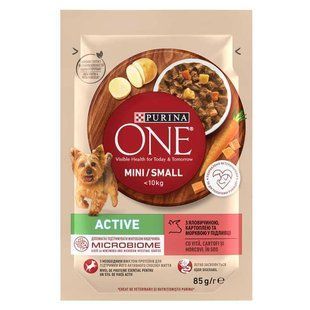 Purina ONE (Пуріна Ван) Mini Active &ndash; Вологий корм з яловичиною і картоплею для активних собак малих порід, 85 г