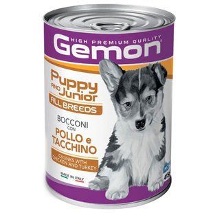 Gemon (Джемон) Dog Wet Puppy & Junior with Chicken & Turkey - Полноценный влажный корм с курицей и индейкой для щенков собак всех пород (кусочки в желе) 415 г