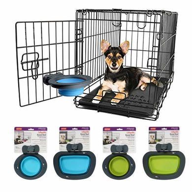 Dexas (Дексас) Collapsible Kennel Bowl - Складная миска с креплением для клетки для собак и кошек 240 мл Голубой