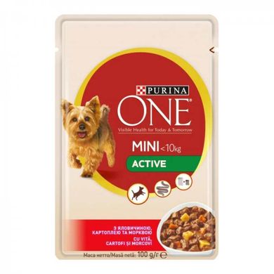 Purina ONE (Пуріна Ван) Mini Active – Вологий корм з яловичиною і картоплею для активних собак малих порід 100 г