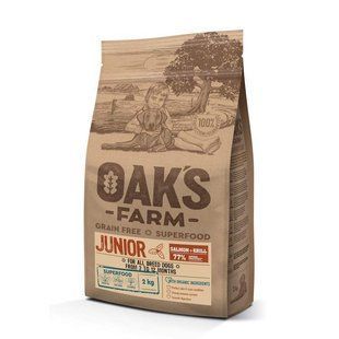 Oak's Farm (Оакс Фарм) Grain Free Salmon with Krill Junior All Breed Dogs - Сухий беззерновий корм з лососем та крилем для молодих собак різних порід віком від 3 місяців до року 2 кг